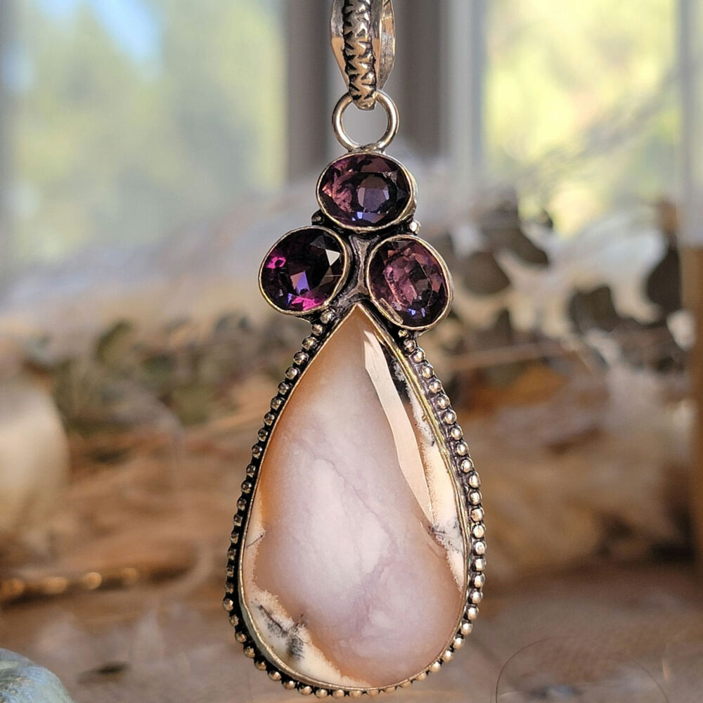 Captivating Montana Agate Pendant, Sterling Silver Necklace With Amethyst Accent